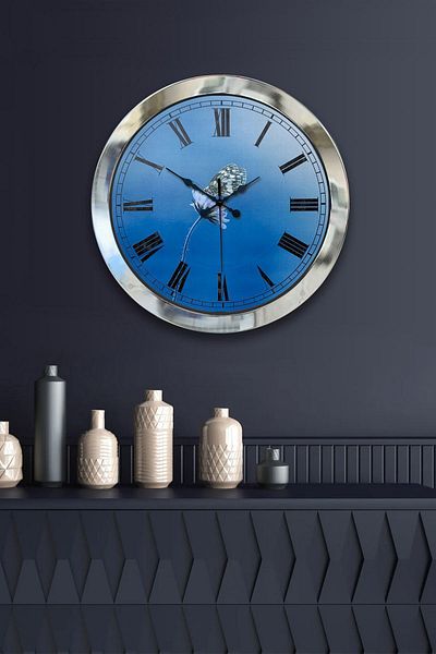 Kasva Concept Gift 36 cm Chrome Metal Blue Wall Clock