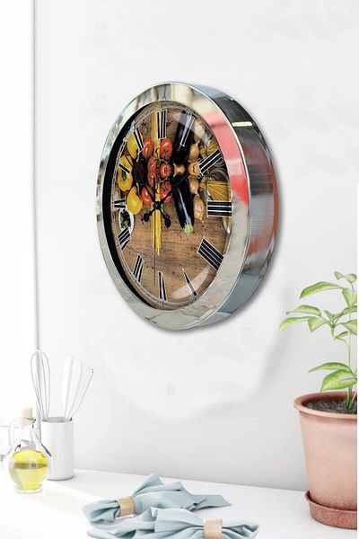Kasva Concept Gift 36 cm Chrome Metal Kitchen Wall Clock