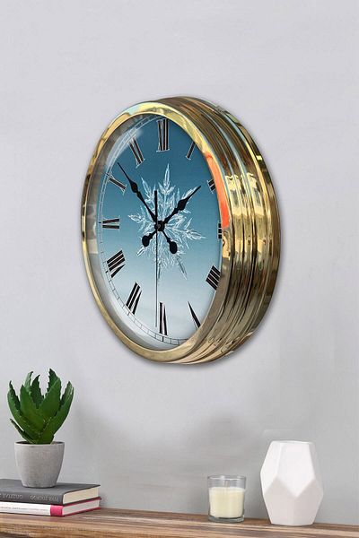 Kasva Concept Gift 40 cm Gold Metal Snowflake Wall Clock Clock