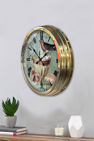 Kasva Concept Gift 40 cm Gold Metal Bird Wall Clock