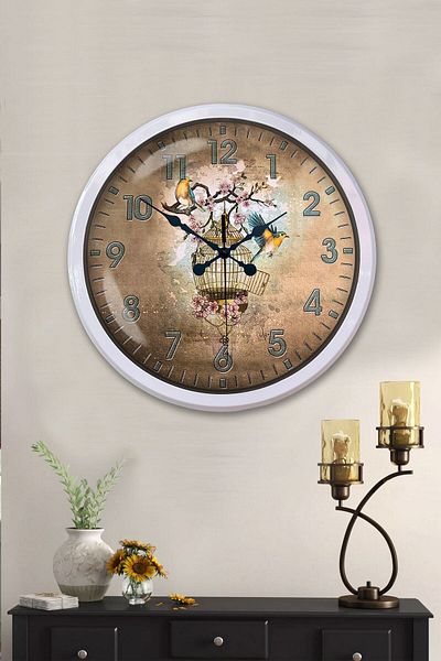 Kasva Concept Gift Decorative 52 cm White Metal Cage Wall Clock