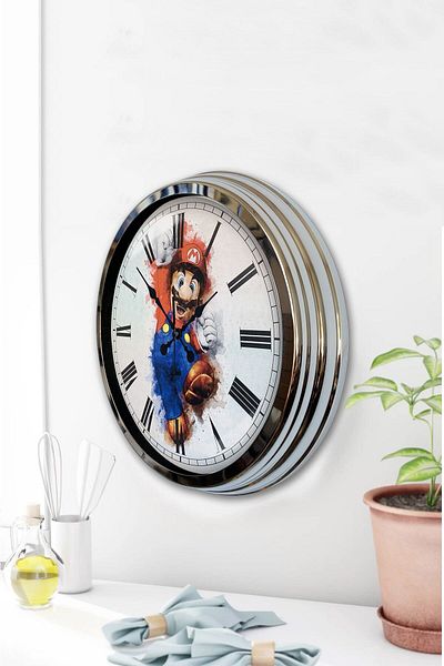 Kasva Concept Gift 40 cm Chrome Metal Mario Wall Clock