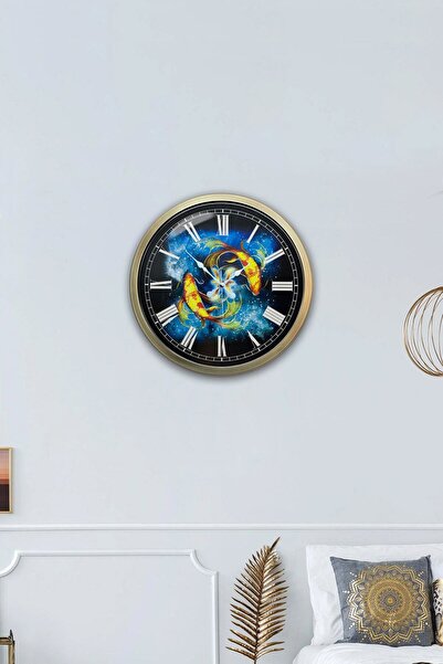 Kasva Concept ساعة حائط معدنية عتيقة مقاس 40 سم على شكل علامة برج الحوت