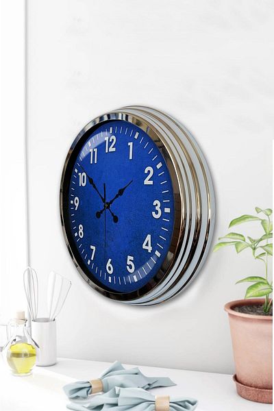Kasva Concept Gift 40 cm Chrome Metal Blue Wall Clock