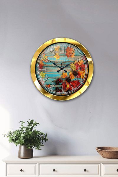 Kasva Concept Gift 36 cm Gold Metal Autumn Wall Clock
