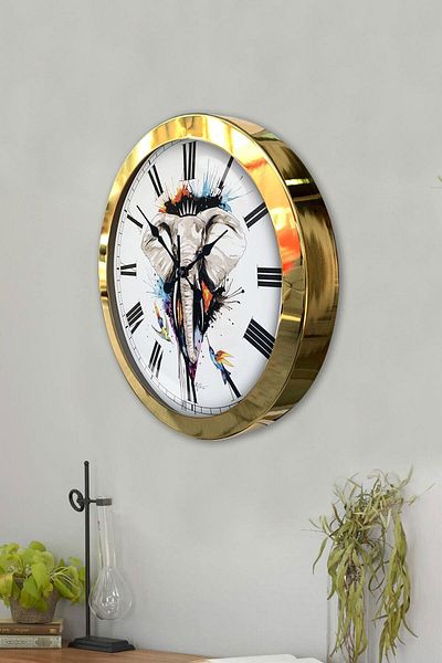 Kasva Concept Gift 36 cm Gold Metal Elephant Wall Clock