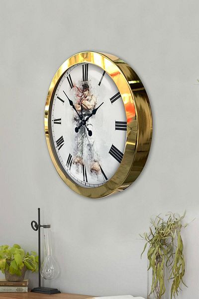 Kasva Concept Gift 36 cm Gold Metal Street Fighter Wall Clock