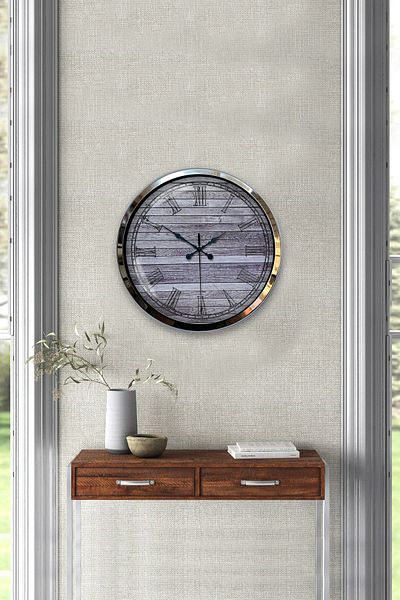 Kasva Concept Gift 40 cm Chrome Metal Antique Wall Clock