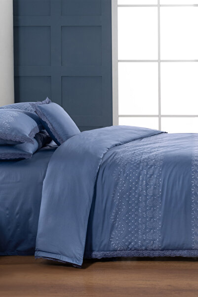 Sarev Perry Blue Double Duvet Cover Set - 100% Cotton Satin, "300 TC"