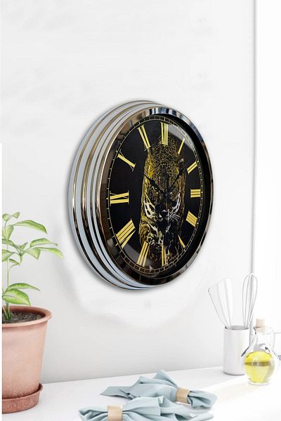 Kasva Concept Gift 40 cm Chrome Metal Cheetah Wall Clock