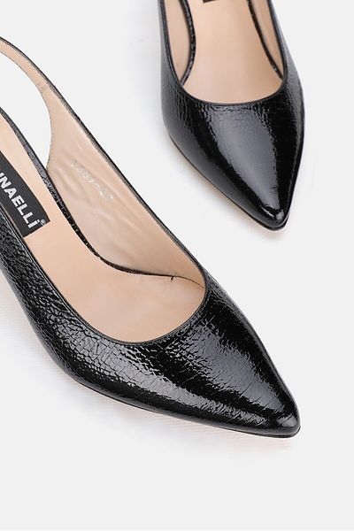 TUNAELLİ Piele lacuita neagra - Piele naturala autentica, tocuri marimea 35-41, pantofi cu spate deschis