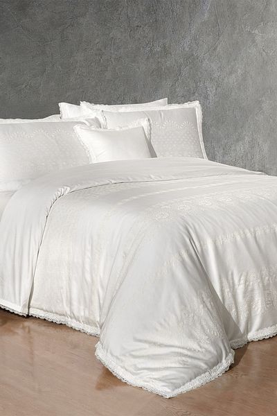 Sarev Perry White Double Duvet Cover Set - 100% Cotton Satin, "300 TC"