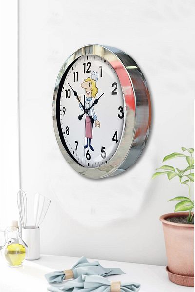 Kasva Concept Gift 36 cm Chrome Metal Kitchen Wall Clock
