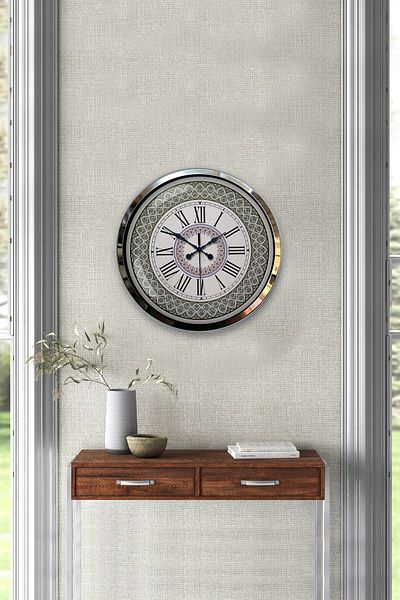 Kasva Concept 40 cm Chrome Metal Roman Numeral Wall Clock