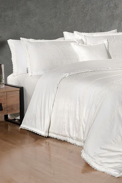 Sarev Perry White Double Duvet Cover Set - 100% Cotton Satin, "300 TC"