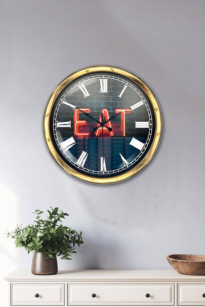 Kasva Concept Gift 40 cm Gold Metal Eat Wall Clock Clock