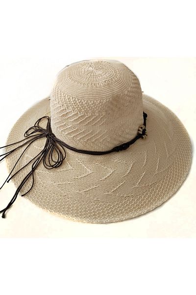 Betülce Straw Hat - Flower Bead Detailed, Sun Protection Cool Hat