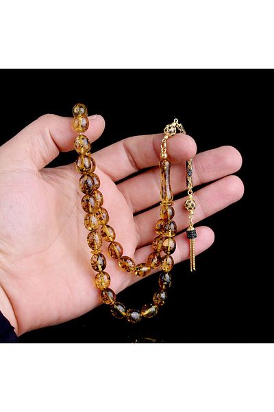 Tesbihsepetim Zircon Set - Silver Tasseled, Garbage Fossil, Drop Amber Prayer Beads