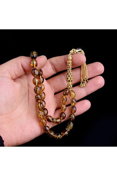 Tesbihsepetim Zircon Set - Silver Tasseled, Garbage Fossil, Drop Amber Prayer Beads