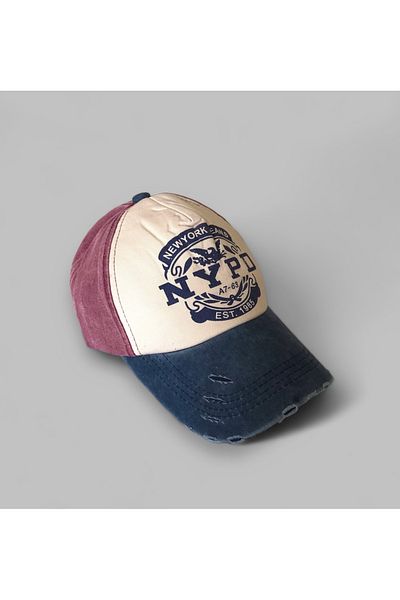 gabies Men's Vintage Model Hat - NYPD Printed, Burgundy and Blue
