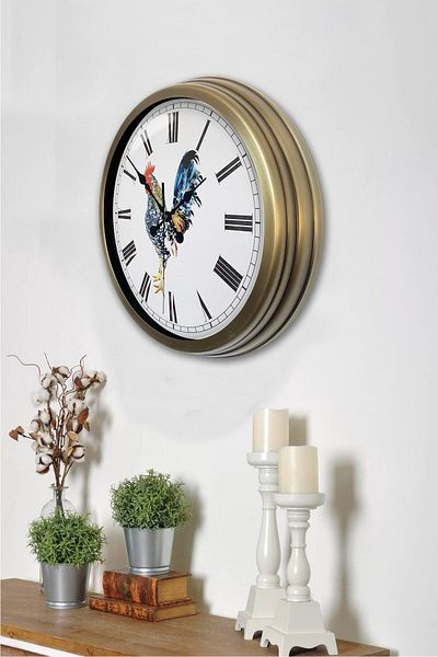 Kasva Concept Gift 40 Cm Tumbled Metal Rooster Wall Clock
