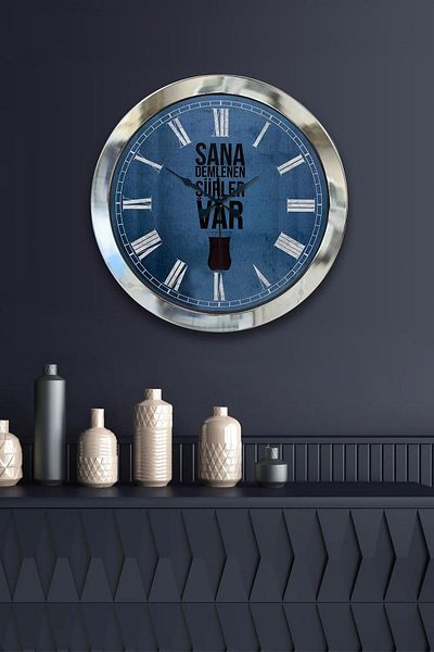 Kasva Concept Gift 36 cm Chrome Metal Tea Wall Clock