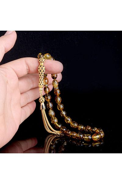 Tesbihsepetim Zircon Set - Silver Tasseled, Garbage Fossil, Drop Amber Prayer Beads