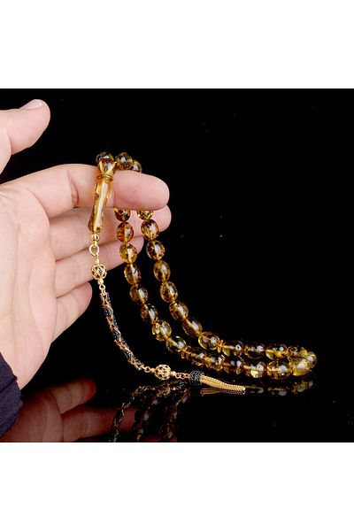 Tesbihsepetim Zircon Set - Silver Tasseled, Garbage Fossil, Drop Amber Prayer Beads