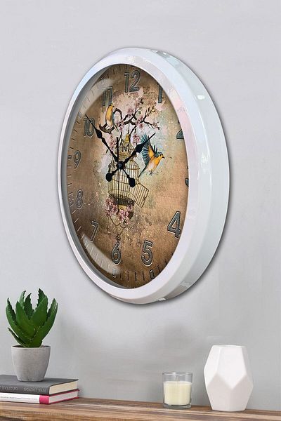 Kasva Concept Gift Decorative 52 cm White Metal Cage Wall Clock