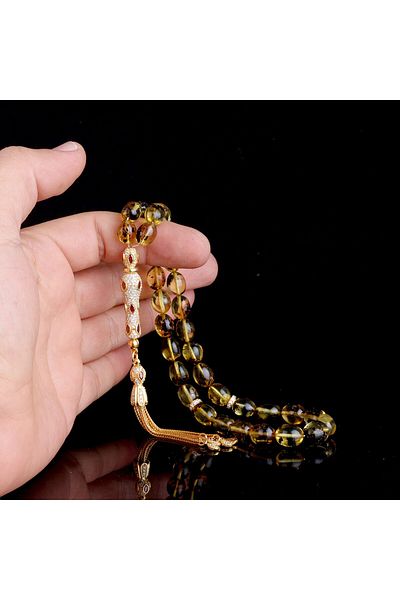 Tesbihsepetim Zircon Set - Silver Tasseled, Garbage Fossil, Drop Amber Prayer Beads