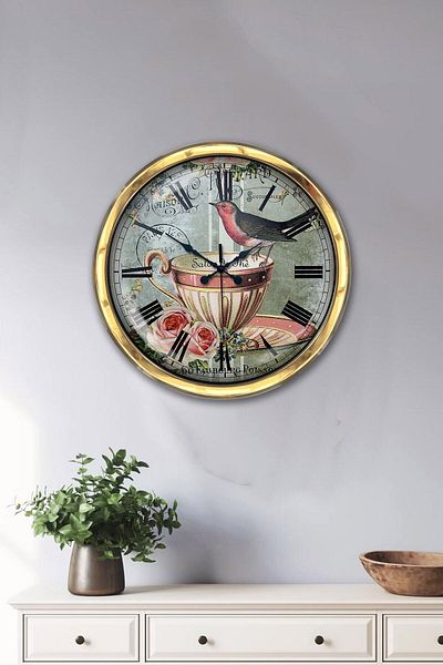 Kasva Concept Gift 40 cm Gold Metal Bird Wall Clock