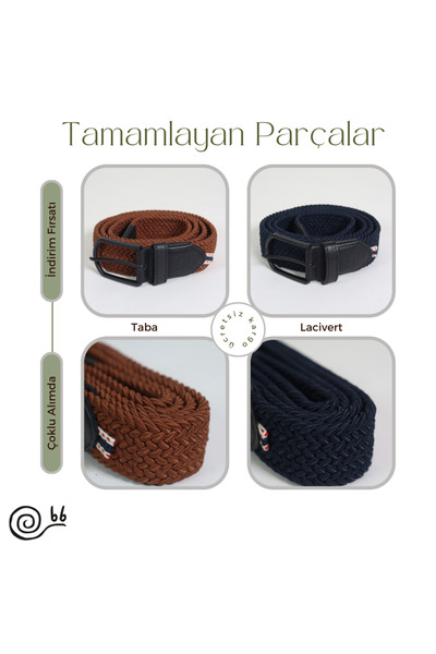 babbelt Men's Belt - Set of 2 Navy Blue and Tan Elastic Knit