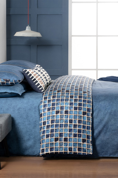 Sarev Sensa Indigo Double Duvet Cover Set - 100% Cotton Satin, "233 TC"