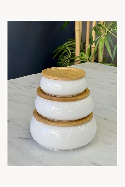 ACAR Bamboo Luxury 3-Piece Porcelain Storage Set