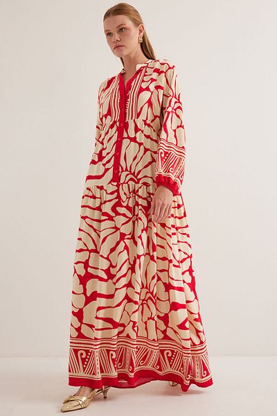 Bigdart Women's Red Beige Viscose Hijab Dress 2423