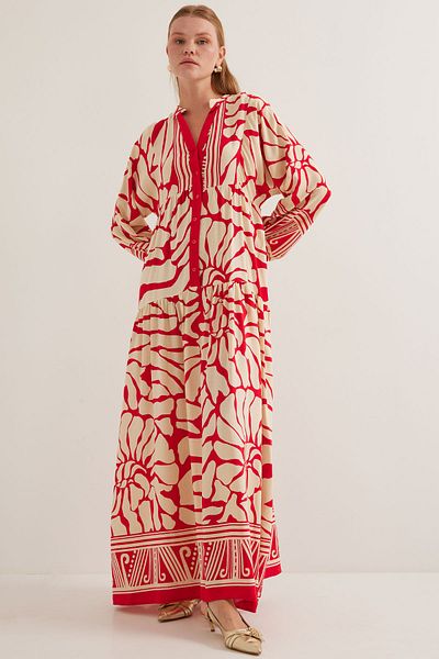 Bigdart Women's Red Beige Viscose Hijab Dress 2423