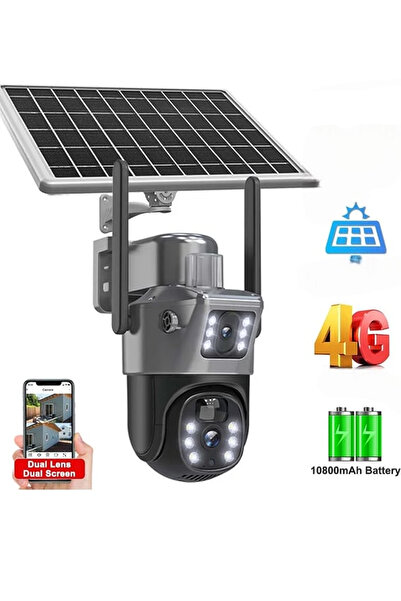 TECHNOMEN Çift Kameralı Hareket Takipli 4G Sim Kartlı Solar Kamera 6MP Dual Lens