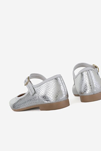 TUNAELLİ Lame Women's Leather Ankle Strap Ballerinas - Size 34-35-41-42