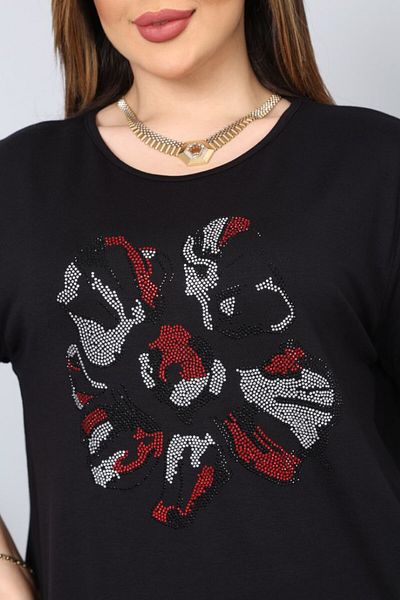 vividbutik Stone Detailed Flower Patterned Plus Size Blouse