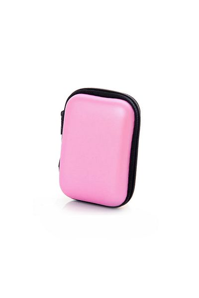 Streak Headphone Key Mini Item Carrying Case Leather Zippered - Pink Color
