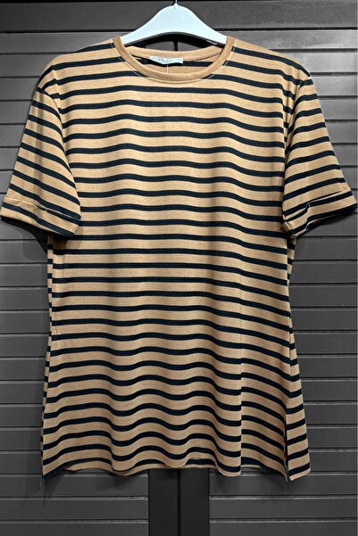 HİRA LİFE FASHİON Λεπτομερής ριγέ γυναικείο τουνίκ με σχισμή - Crew neck, διπ...