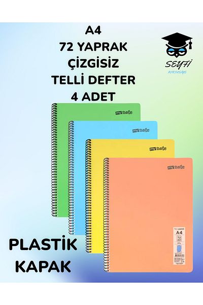 SEYFİKİRTASİYE A4 72 Leaves Wireless Notebook 4 Pieces