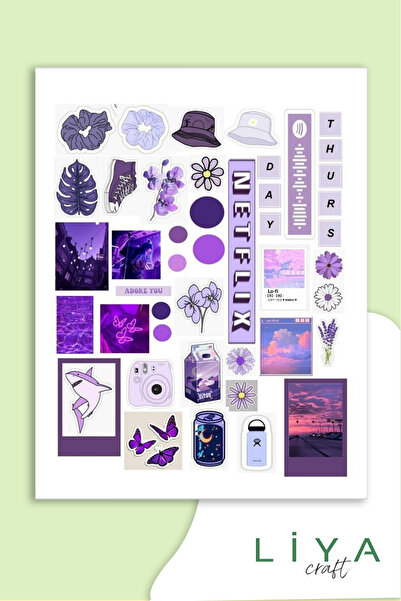 LiyaCraft Mor Temalı Sticker Planner Ajanda Bullet Journal Için Uygun Set