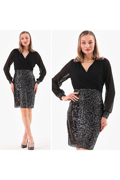 CİXAPLE Chiffon Dress - Sequined, Top Design