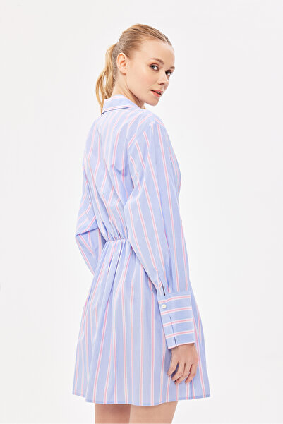 Berr-ın Çizgili Kruvaze Elbise Mavi