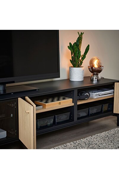 IKEA Tv Sehpası,Siyah-Meşe Kaplama, 181x42 cm TV Sehpası Evinizde Şık Bir Gör...