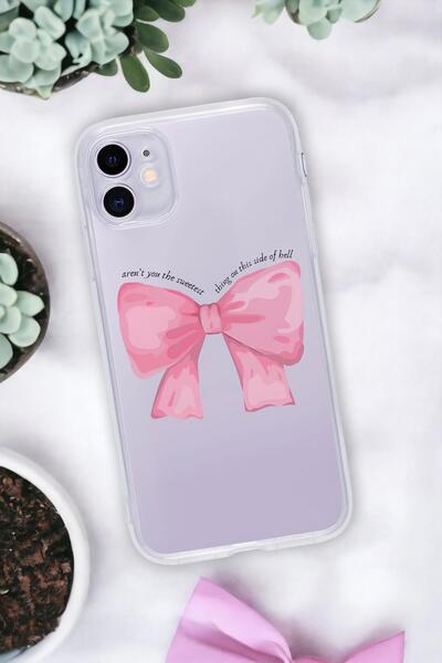 mooodcase iPhone 11 Uyumlu Pembe Kurdele Premium Şeffaf Silikon Kılıf