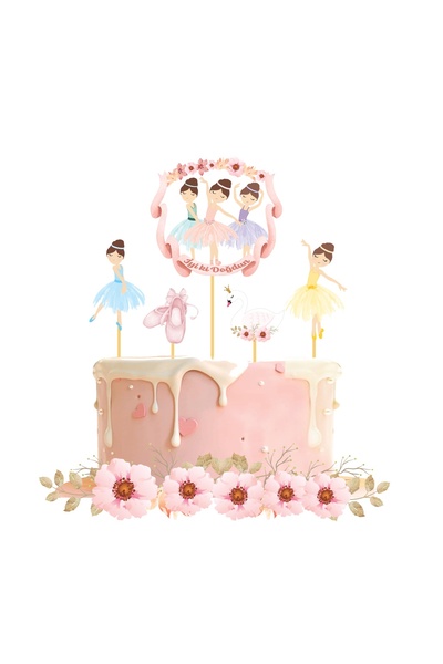 Big Party Kürdan Pasta Üstü Balerin Temalı 5li