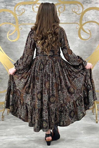 Riccotarz Καφέ φόρεμα για κορίτσια με βολάν με μανσέτα στον αστράγαλο με μοκέτα