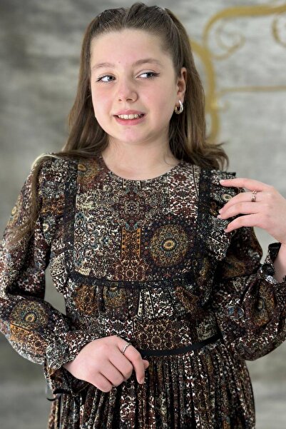 Riccotarz Καφέ φόρεμα για κορίτσια με βολάν με μανσέτα στον αστράγαλο με μοκέτα